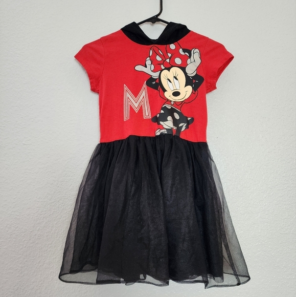 Disney Other - Disney Minnie Mouse Red & Black Tutu Hoodie Dress Size 10